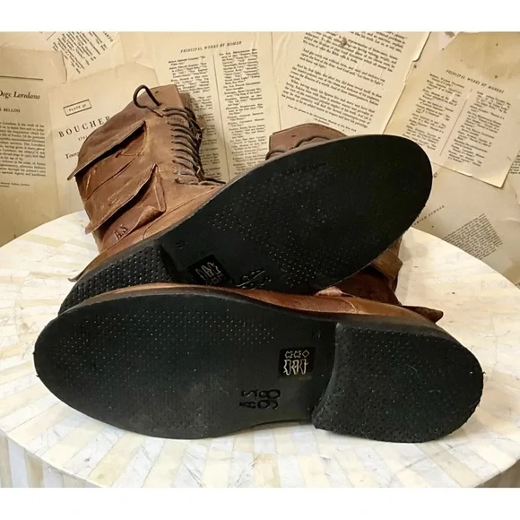 Free People A.S.98 Elisa Tall Lace Boot Fondente Brown Distress Leather - Picture 12 of 12